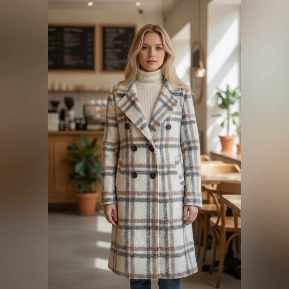 Plaid Double-Breasted Women's Coat